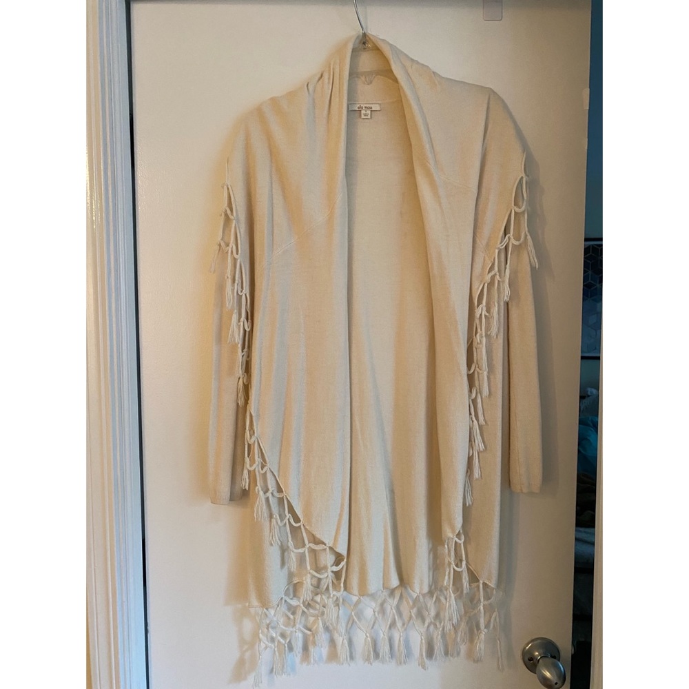 Ella Moss cream fringe cardigan, size small